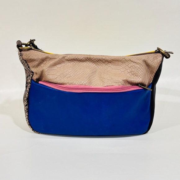 EBARRITO Blue and yellow leather shoulder bag - Picture 2 of 7